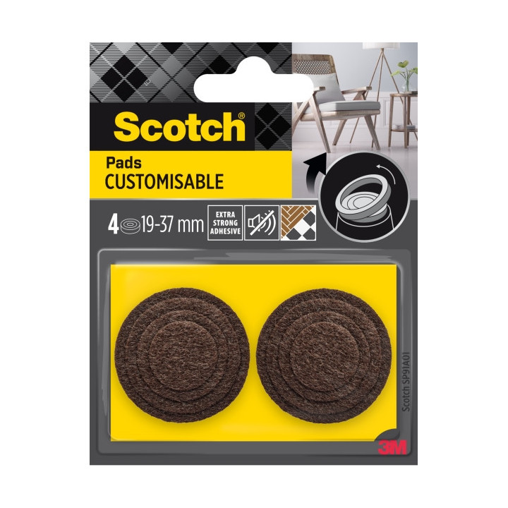 Scotch Pack de 4 Almohadillas Adhesivas Antideslizantes - Personalizables - Diametro de 19 a 37mm - Color Marron