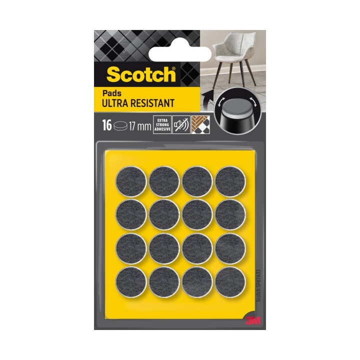 Scotch Pack de 16 Almohadillas de Fieltro Adhesivas - Ultra Resistentes - Diametro de 17mm - Color Blanco/Gris