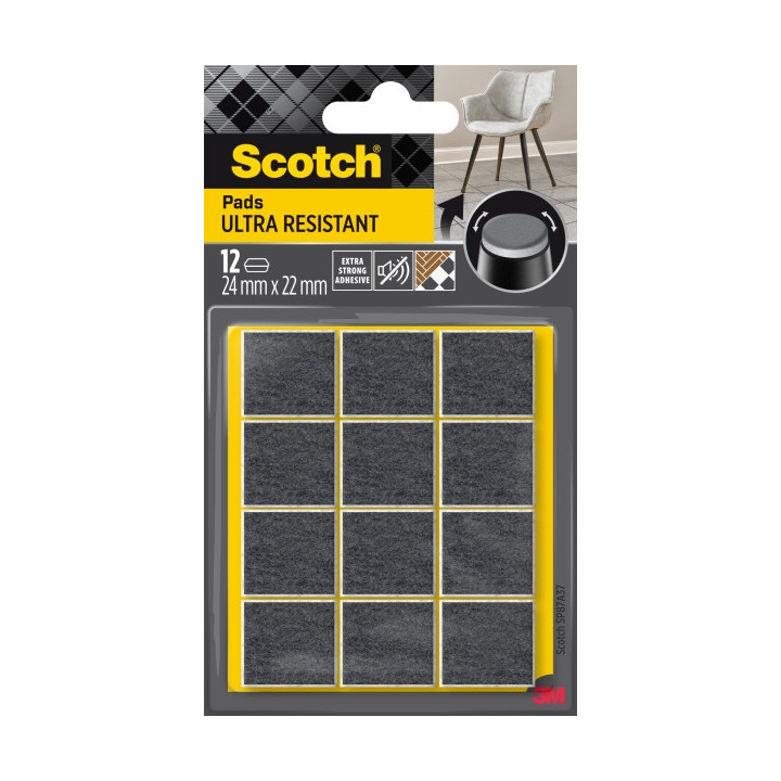 Scotch Pack de 12 Almohadillas de Fieltro Adhesivas - Ultra Resistentes - 24x22mm - Color Blanco/Gris