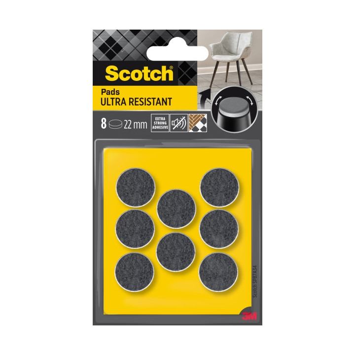 Scotch Pack de 8 Almohadillas de Fieltro Adhesivas - Ultra Resistentes - Diametro de 22mm - Color Blanco/Gris