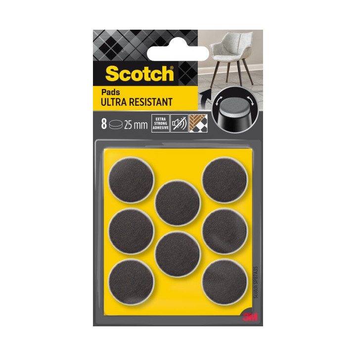 Scotch Pack de 8 Almohadillas de Fieltro Adhesivas - Ultra Resistentes - Diametro de 25mm - Color Blanco/Gris