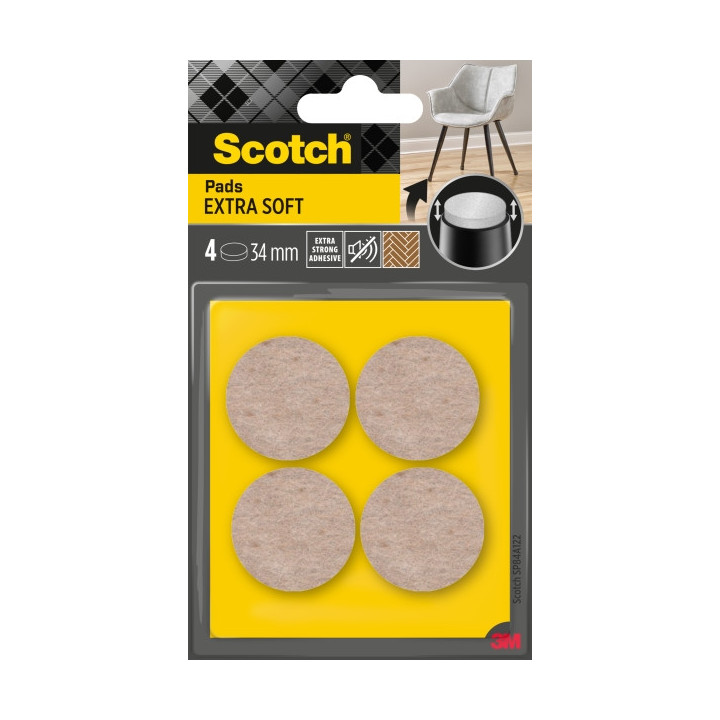 Scotch Pack de 4 Almohadillas de Fieltro Adhesivas - Extra Suaves - Diametro de 34mm - Color Beige