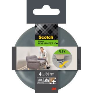 Scotch Move and Protect Flex Pack de 4 Patines Deslizantes Adhesivos - Diametro de 90mm - Soporta hasta 700kg - Color Gris