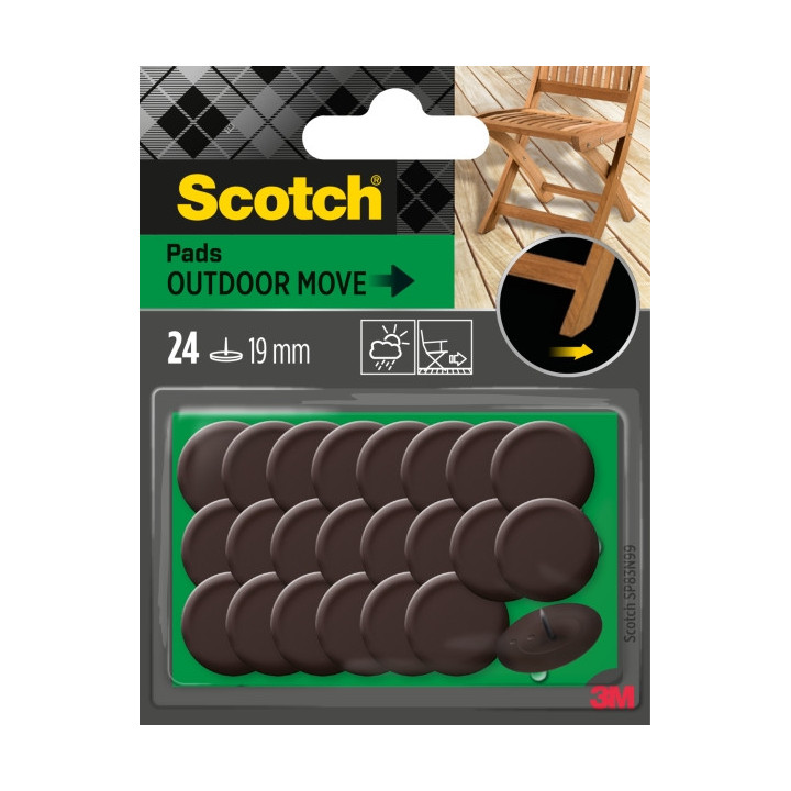 Scotch Pack de 24 Patines Deslizantes con Clavo - Diametro de 19mm - Uso en Exterior - Color Marron