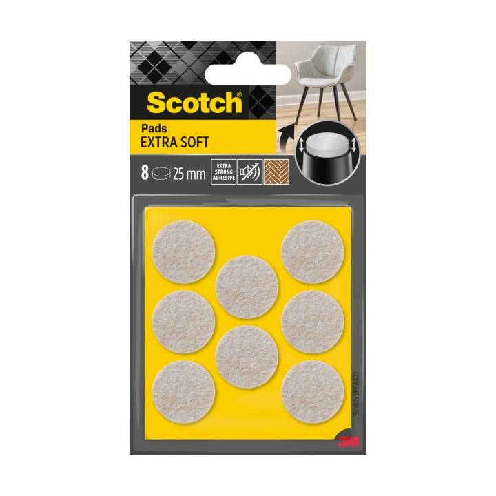 Scotch Pack de 8 Almohadillas de Fieltro Adhesivas - Extra Suaves - Diametro de 25mm - Color Beige