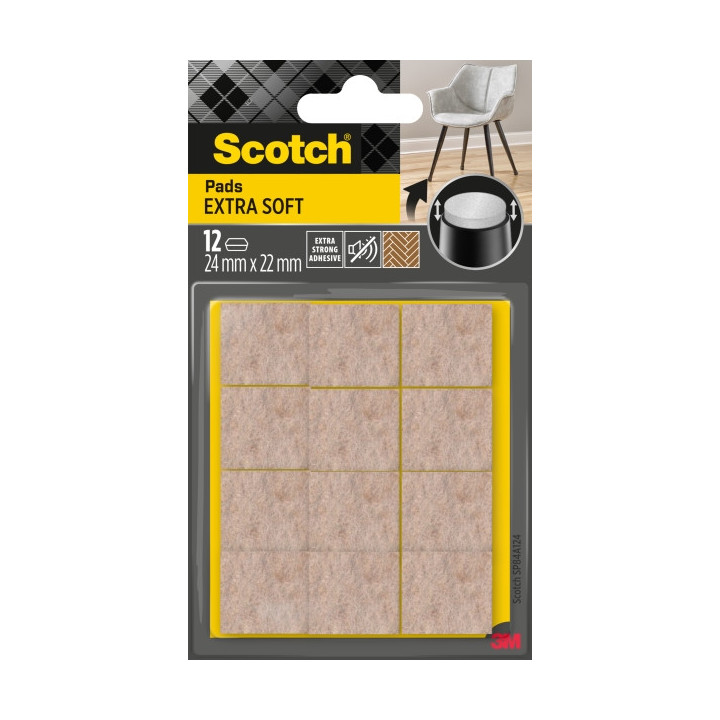 Scotch Pack de 12 Almohadillas de Fieltro Adhesivas - Extra Suaves - 24  x 22mm - Color Beige