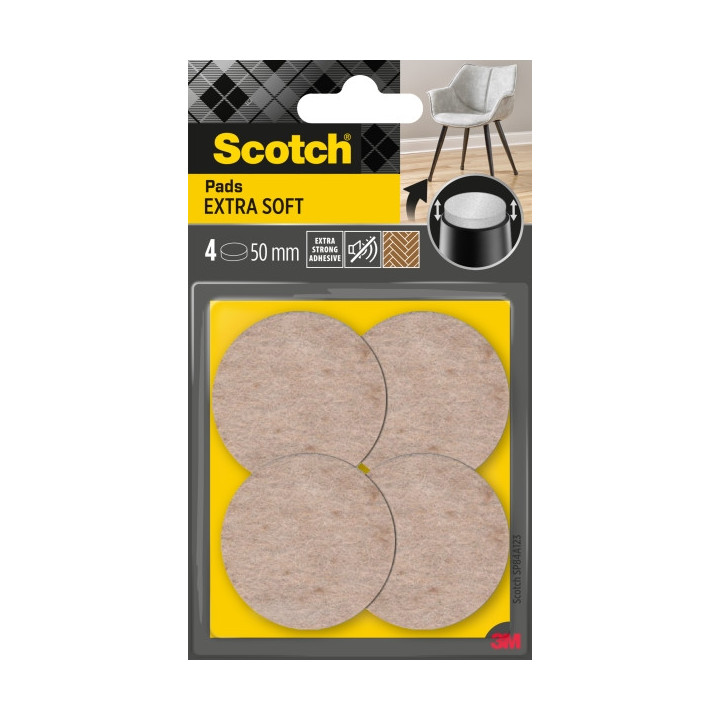 Scotch Pack de 4 Almohadillas de Fieltro Adhesivas - Extra Suaves - Diametro de 50mm - Color Beige