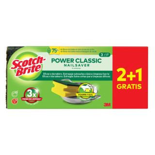 Scotch-Brite Classic Pack de 3 Estropajos de Cocina - Proteccion para los Dedos - Promocion 2 + 1 Gratis - Color Amarillo