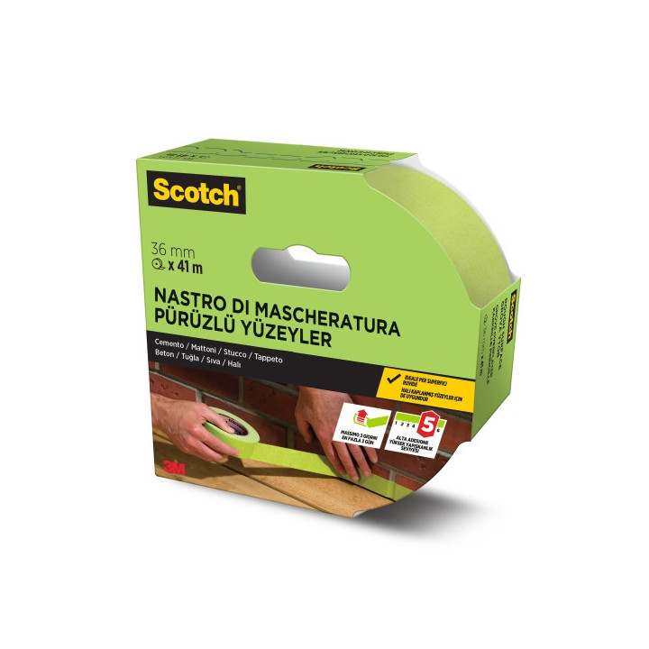 Scotch Cinta de Enmascarar - 36mm x 41m - Certificado PEFC - Superficies Rugosas - Color Verde