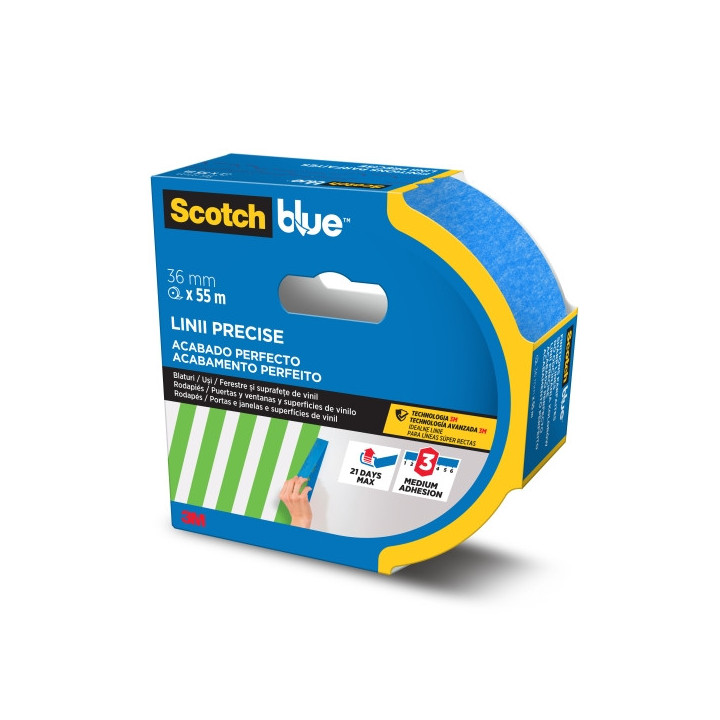 Scotchblue Cinta de Enmascarar para Lineas Precisas - 36mm x 55m - 100% PEFC - Color Azul