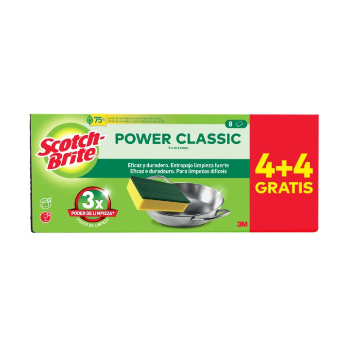 Scotch-Brite Classic Pack de 8 Estropajos de Cocina - Promocion 4 + 4 Gratis - Color Amarillo