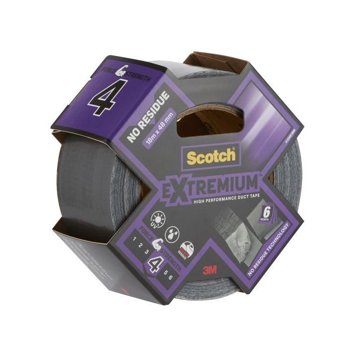 Scotch Extremium Cinta Adhesiva - 48mm x 18.2m - Sin Residuos - Alto Rendimiento - Color Negro