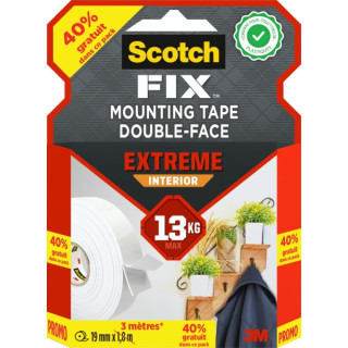Scotch-Fix Cinta de Montaje para Interior Extremo de Doble Cara - Promocion 40% Gratis - 19 mm x 3m - Color Blanco