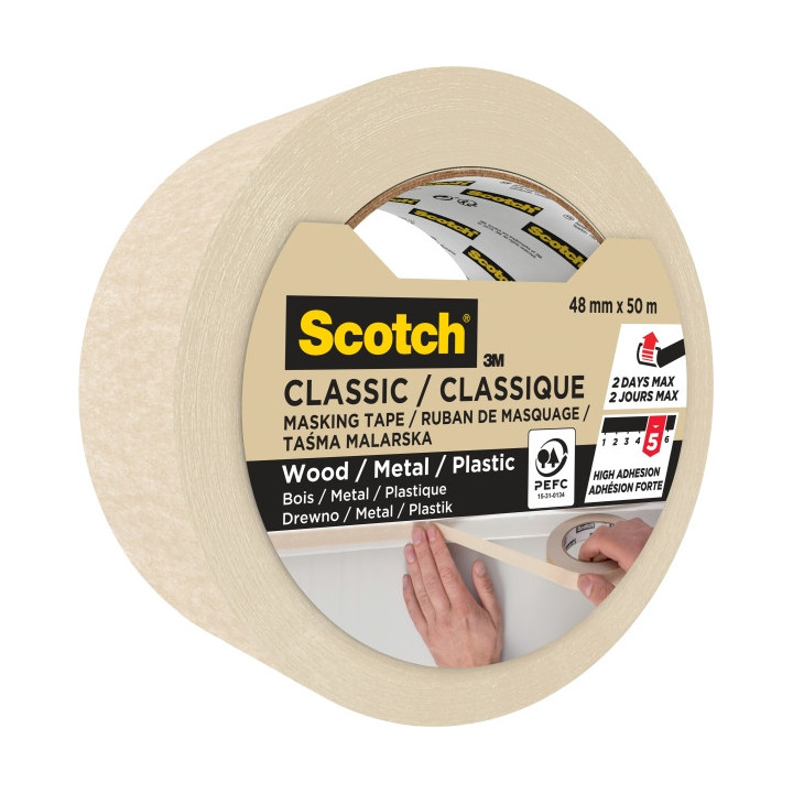 Scotch Classic Cinta de Enmascarar - 48mm x 50m - 70% PEFC - Color Blanco
