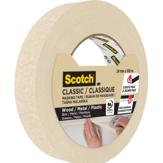 Scotch Classic Cinta de Enmascarar - 24mm x 100m - 70% PEFC - Color Blanco