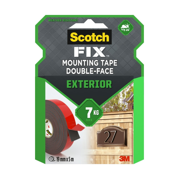 Scotch-Fix Cinta de Montaje de Doble Cara para Exteriores - 19mm x 10m - Color Negro