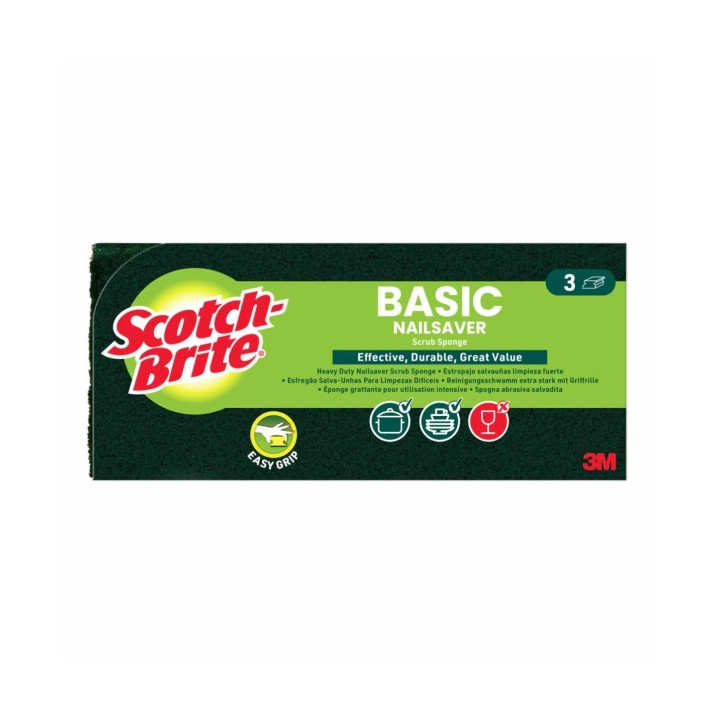 Scotch-Brite Basic Pack de 3 Estropajos de Cocina - Proteccion para los Dedos - Color Verde Oscuro