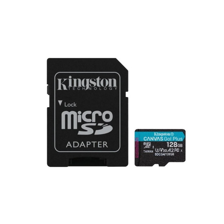 Kingston Tarjeta Micro SDXC 128GB UHS-I U3 V30 Clase 10 200MB/s Canvas Go Plus con Adaptador