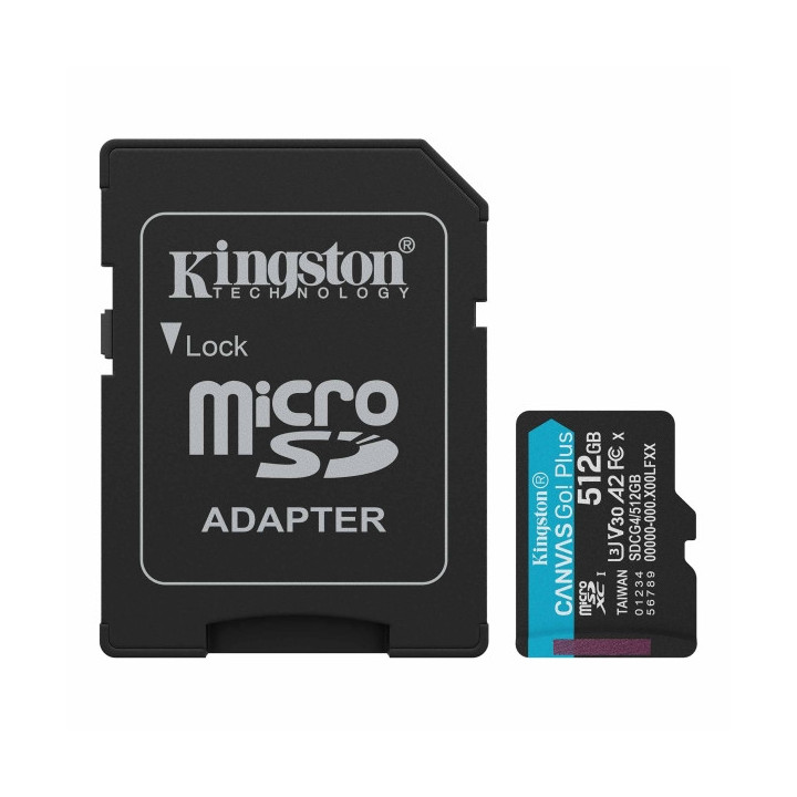 Kingston Tarjeta Micro SDXC 512GB UHS-I U3 V30 Clase 10 200MB/s Canvas Go Plus con Adaptador