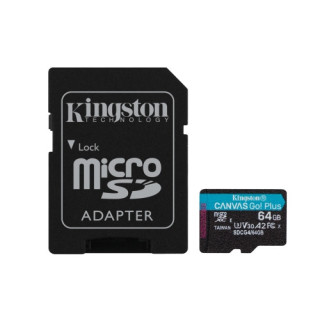 Kingston Tarjeta Micro SDXC 64GB UHS-I U3 V30 Clase 10 200MB/s Canvas Go Plus con Adaptador