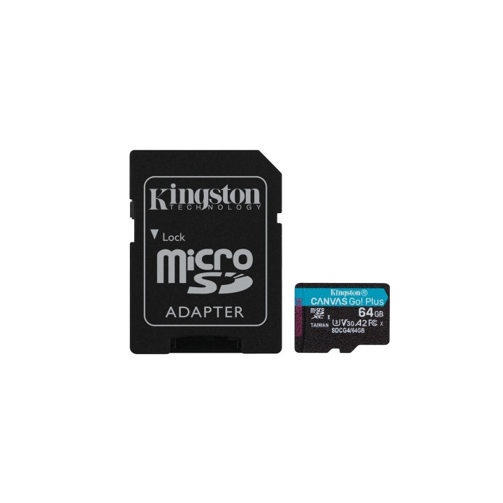 Kingston Tarjeta Micro SDXC 64GB UHS-I U3 V30 Clase 10 200MB/s Canvas Go Plus con Adaptador