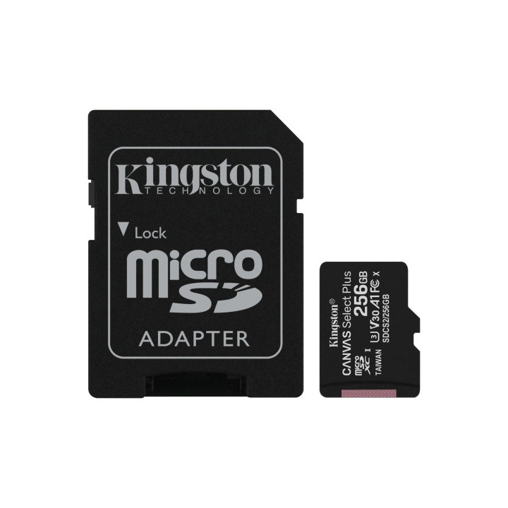 Kingston Tarjeta Micro SDXC 256GB Clase 10 100MB/s Canvas Select Plus + Adaptador SD