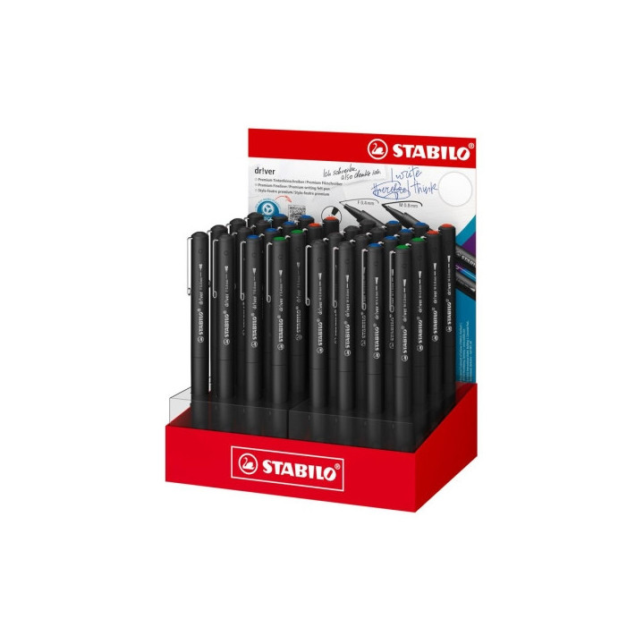 Stabilo Dr!ver Expositor con 32 Rotuladores Surtidos de Punta Media 0.8mm y Fina 0.4mm - Tinta a Prueba de Manchas