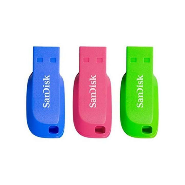 Sandisk Pack de 3 Cruzer Blade Memoria USB 2.0 32GB - Ultra Compacta - Color Azul