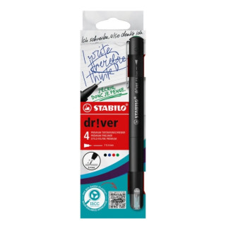 Stabilo Dr!ver Pack de 4 Rotuladores de Punta Fina 0.4mm - Tinta a Prueba de Manchas