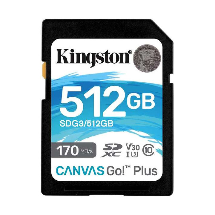 Kingston Tarjeta SDXC 512GB UHS-I U3 V30 Clase 10 170MB/s Canvas Go Plus