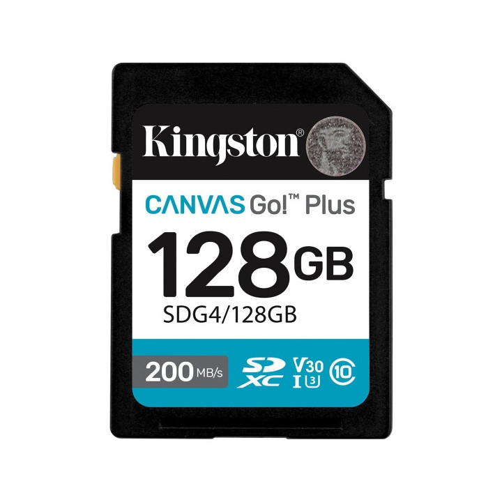 Kingston Tarjeta SDXC 128GB UHS-I U3 V30 Clase 10 200MB/s Canvas Go Plus