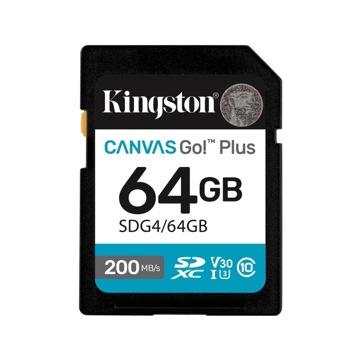 Kingston Tarjeta SDXC 64GB UHS-I U3 V30 Clase 10 200MB/s Canvas Go Plus