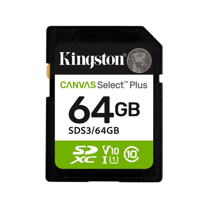 Kingston Tarjeta SDXC 64GB UHS-I Clase 10 100MB/s Canvas Select Plus