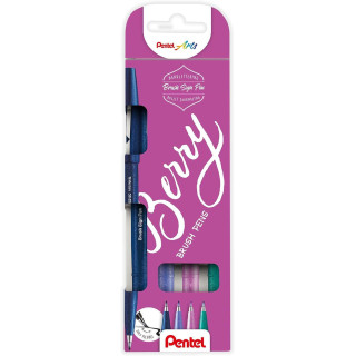 Pentel Brush Sing Pen Berry Pack de 4 Rotuladores con Punta de Pincel - Lineas Finas o Gruesas dependiendo de la Presion - Fabr