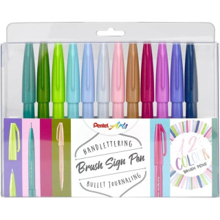 Pentel Brush Sing Pen Pack de 12 Rotuladores con Punta de Pincel - Lineas Finas o Gruesas dependiendo de la Presion - Fabricado
