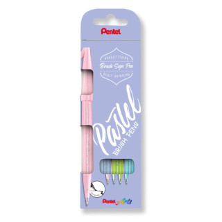 Pentel Brush Sing Pen Pastel Pack de 4 Rotuladores con Punta de Pincel - Lineas Finas o Gruesas dependiendo de la Presion - Fab
