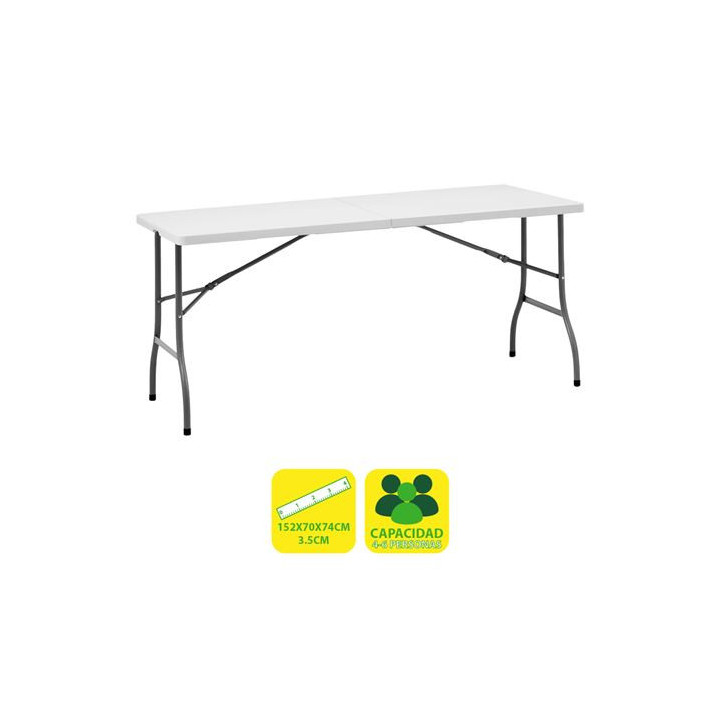 Sungarden Mesa de Resina Plegable 152x70x74cm 3.5cm - Color Blanco