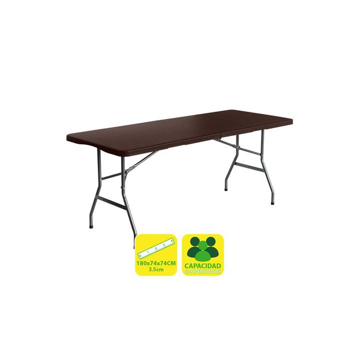 Sungarden Mesa de Resina Plegable Efecto Ratan 180x74x74cm 3.5cm - Color Marron