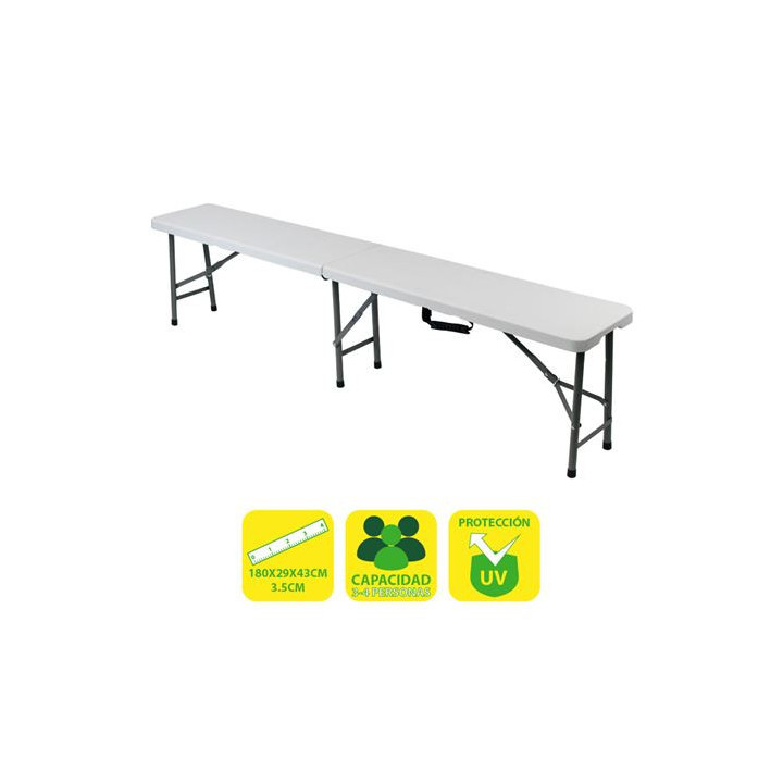 Sungarden Banco de Resina Plegable 180x29x43cm 3.5cm - Color Blanco