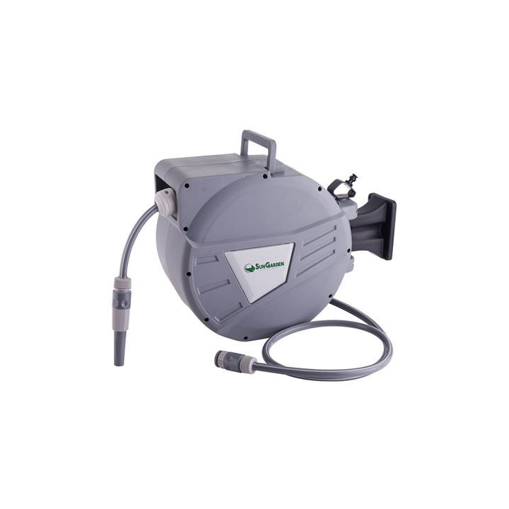 Sungarden SG0165 Manguera 20 Metros - Recogedor Automatico con Guia - Funcion de Retraccion Lenta - Soporte Para Instalacion en