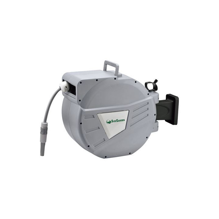 Sungarden SG0166 Manguera 30 Metros - Recogedor Automatico con Guia - Funcion de Retraccion Lenta - Soporte Para Instalacion en
