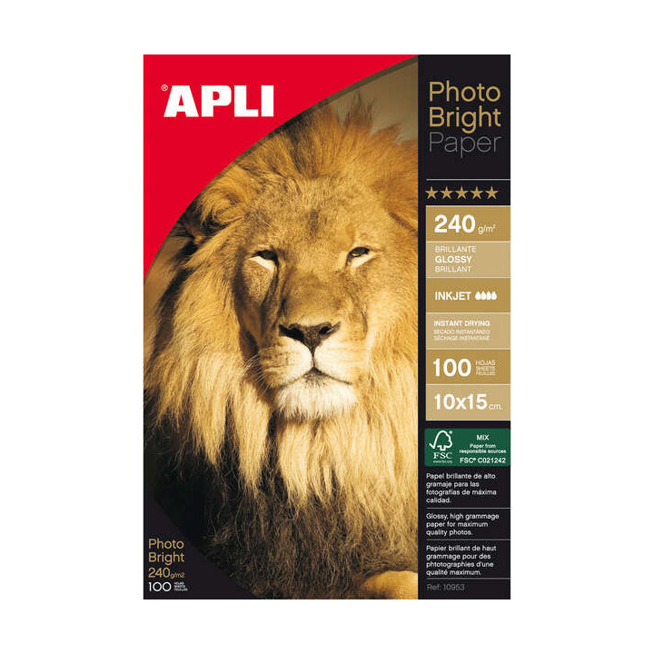 Apli Papel Fotografico Photobright 10 x 15 cm 240g 100 Hojas