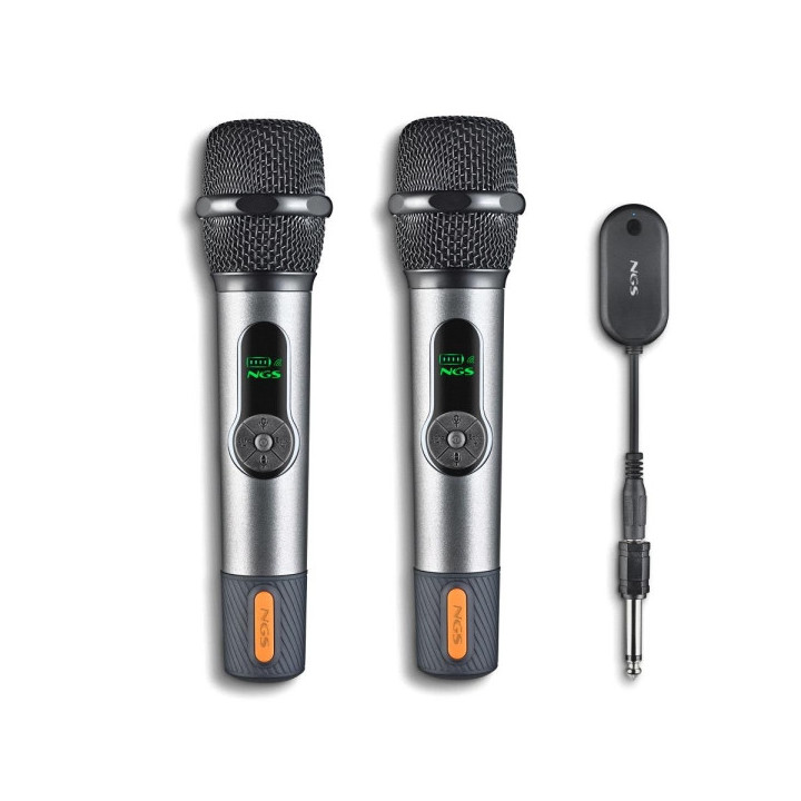 NGS SingerStar Duo Kit 2 Microfono Inalambrico Vocal - Tipo Dinamico - Sonido Potente y Claro - Entrada Jack 3.5 y Adaptador Ja
