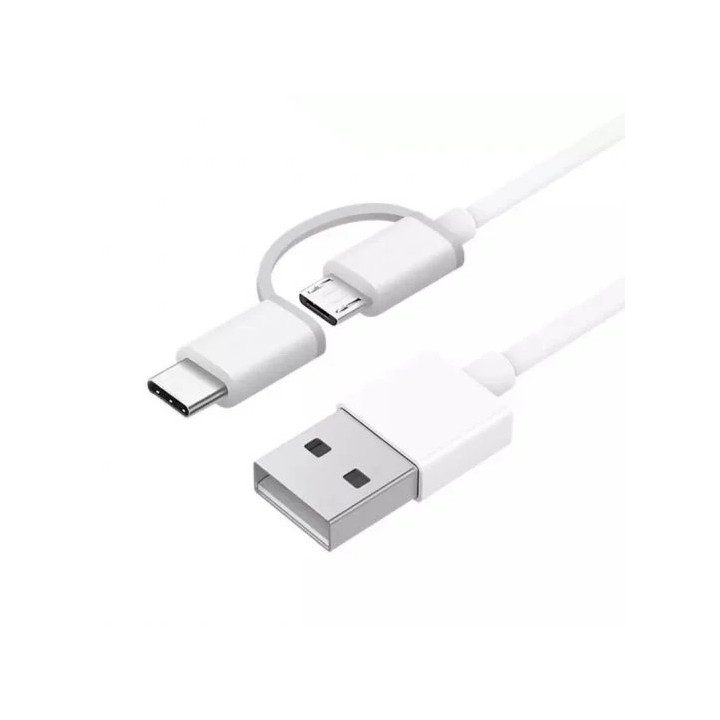 Xiaomi Cable USB-A a MicroUSB con Adaptador a USB-C - Longitud 1m - Color Blanco