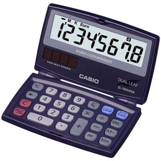 Casio SL-100VERA Calculadora de Bolsillo Tipo Concha - Pantalla LC Extragrande de 8 Digitos - Funcion Conversor de Euros - Colo