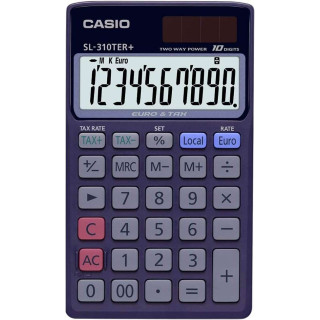 Casio SL-310TER+ Calculadora de Bolsillo - Pantalla LC Extragrande de 10 Digitos - Funcion Conversor de Euros - Color Azul Oscu