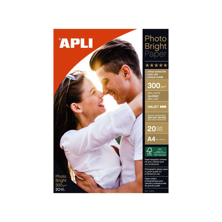 Apli Papel Fotografico Photobright Larga Duracion A4 300g 20 Hojas