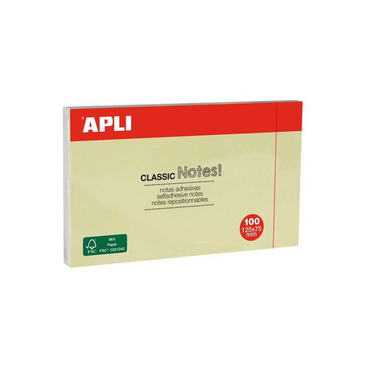 Apli Classic Bloc de 100 Notas Adhesivas 125 x 75 mm - Color Amarillo