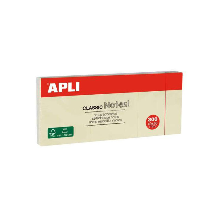 Apli Classic 3 Blocs de 100 Notas Adhesivas 40 x 50 mm - Color Amarillo