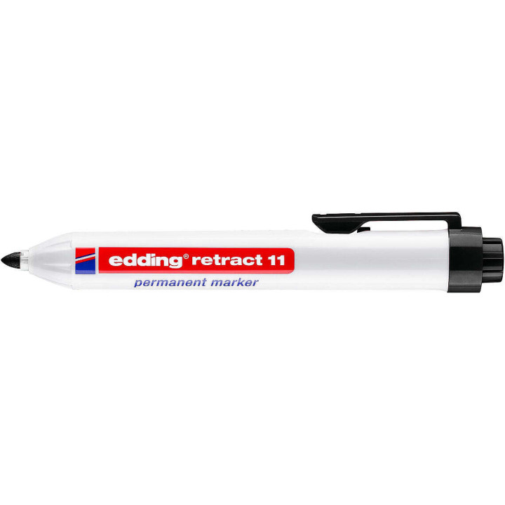 Edding Retract 11 Rotulador Permanente Retractil - Punta Redonda - Trazo entre 1.5 y 3mm - Recargable - Secado Rapido - Color N